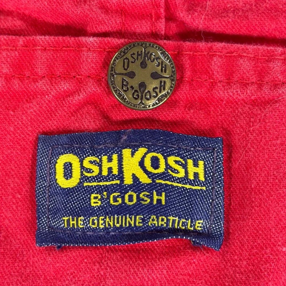 Vtg OshKosh B'gosh Red Cotton Vestbak Shortalls Overalls Made in USA Kids Size 6